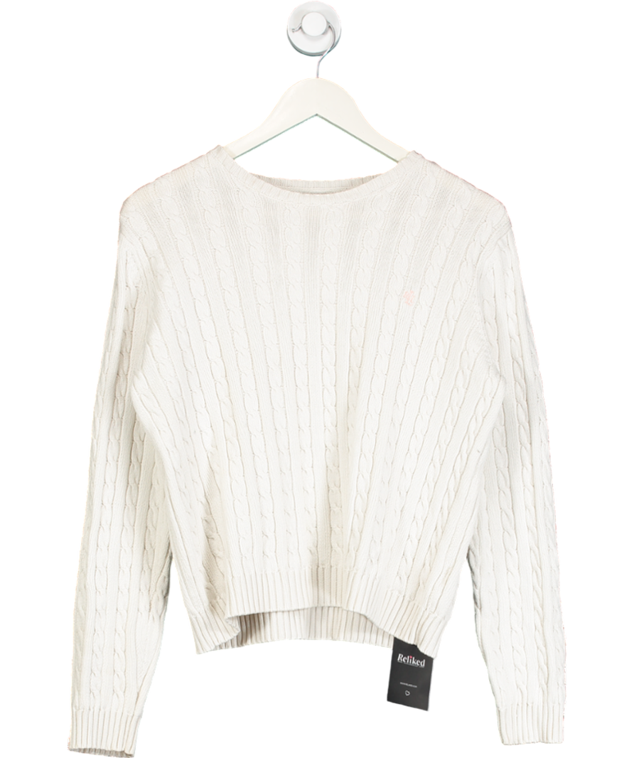 Polo Ralph Lauren Cream Vintage Cotton Logo Cable Knit Jumper UK S