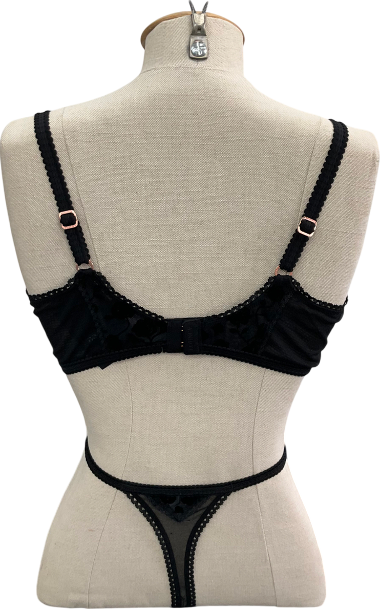 Lounge Underwear Black Flocked Floral Balcony Set UK 38G