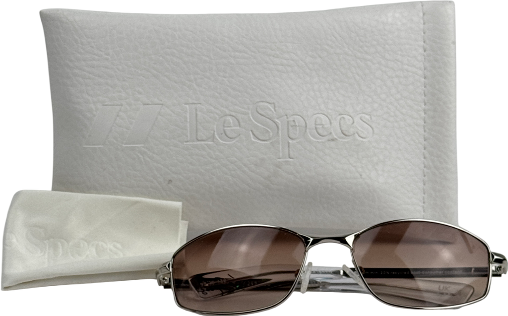 LE SPECS Metallic Star Beam Silver Metal Oval Sunglasses In Case - Cool Smoke Mono