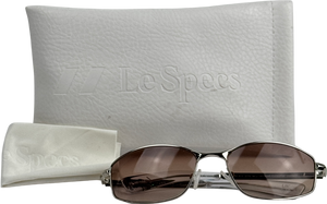 LE SPECS Metallic Star Beam Silver Metal Oval Sunglasses In Case - Cool Smoke Mono