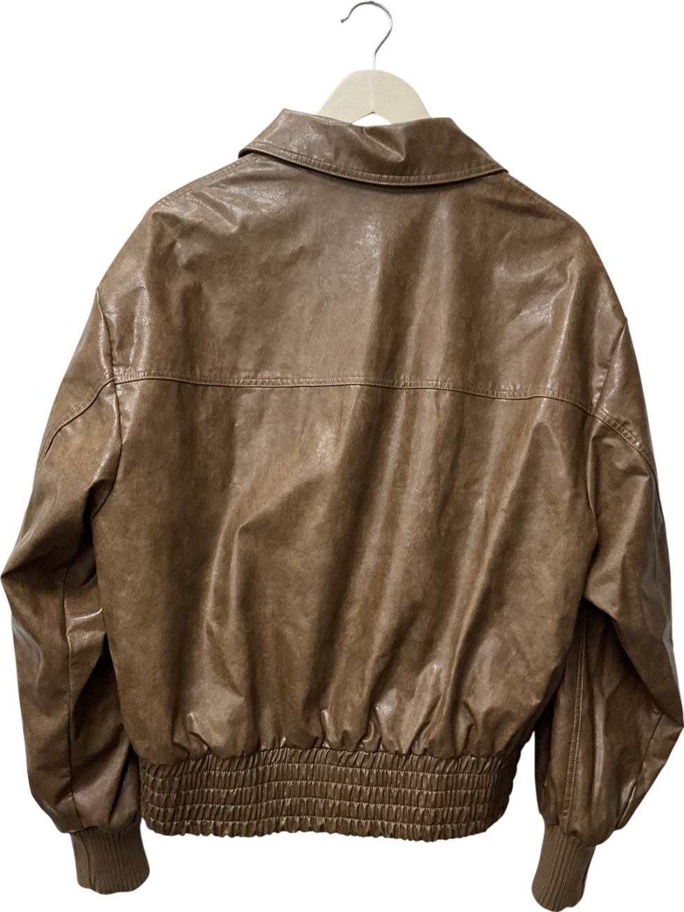 Topshop Faux Leather Bomber Jacket In Washed Brown UK XS