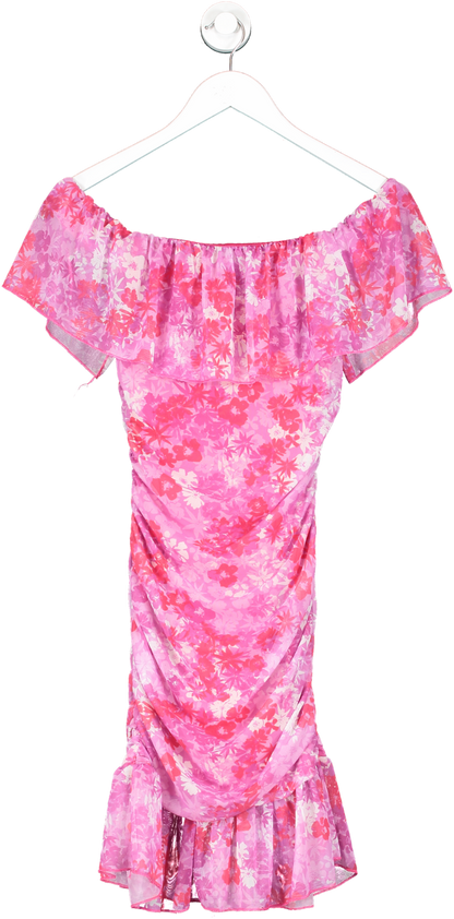 QUIZ Pink Floral Ruched Bardot Mini Dress UK 8