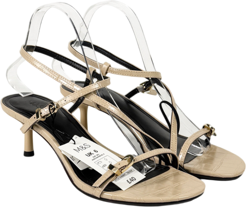 M&S Nude Buckle Strappy Kitten Heel Sandals UK 6 EU 39