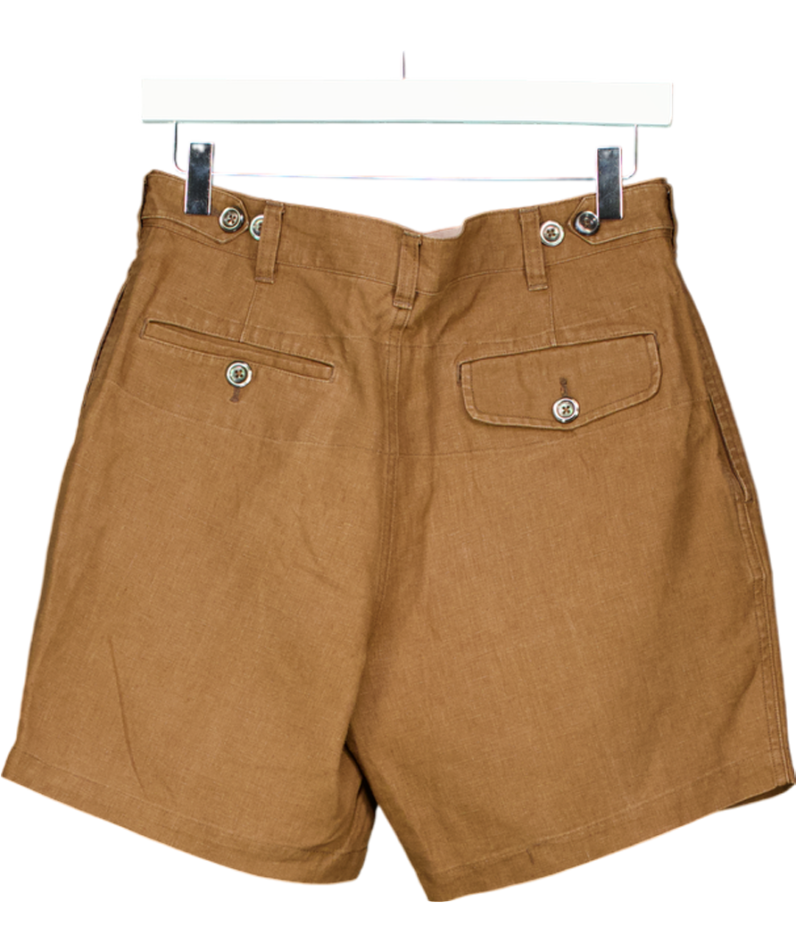 Drakes Brown Single Pleat Linen Shorts W31