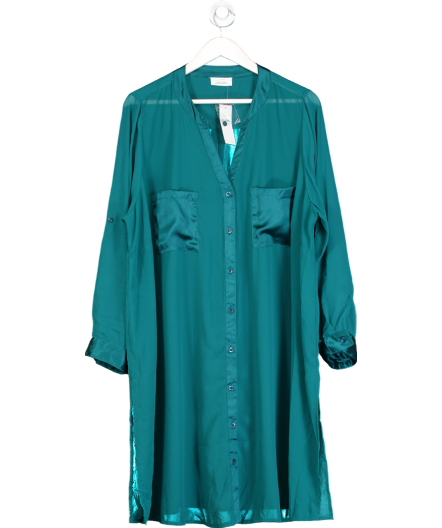 Yours Green Satin Trimmed Long Sleeve Sheer Shirt UK 26