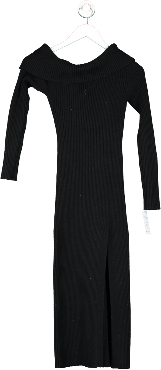 Michael Costello Black Roll Neck Ribbed Jumper Dress Split Side Hem UK XS
