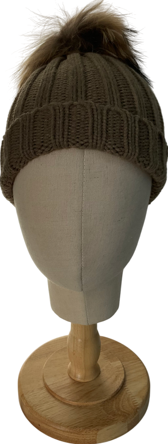 urban mist Brown Faux Fur Pom Pom Hat One Size