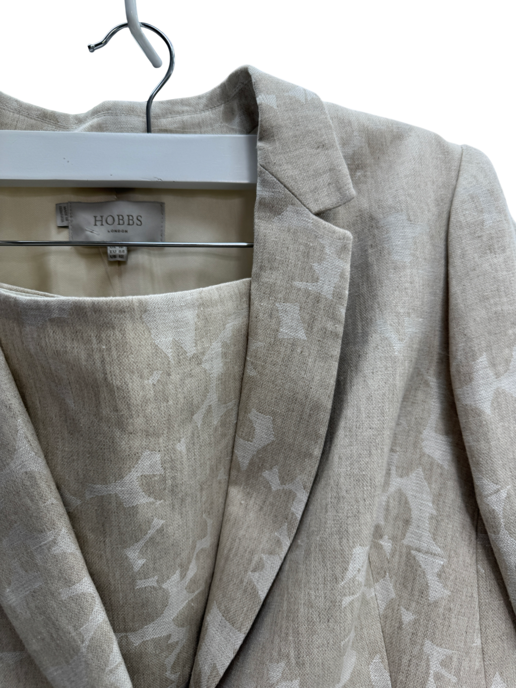 Hobbs Beige Natural Linen Jacquard 2- Piece Suit- Skirt Uk 14, Blazer UK 16