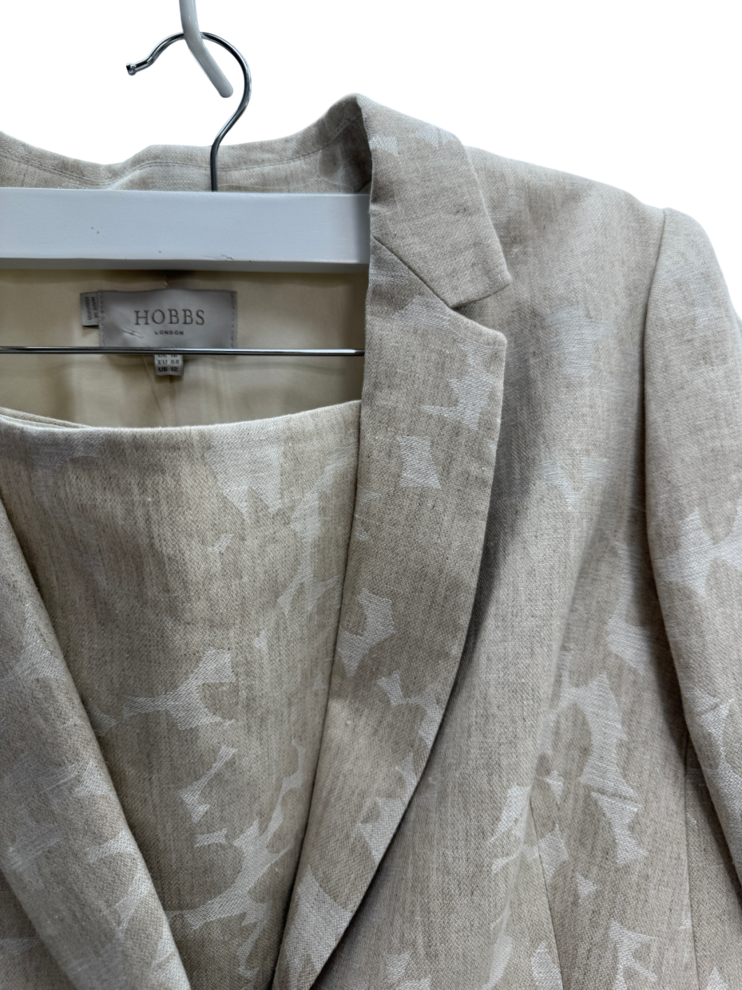 Hobbs Beige Natural Linen Jacquard 2- Piece Suit- Skirt Uk 14, Blazer UK 16