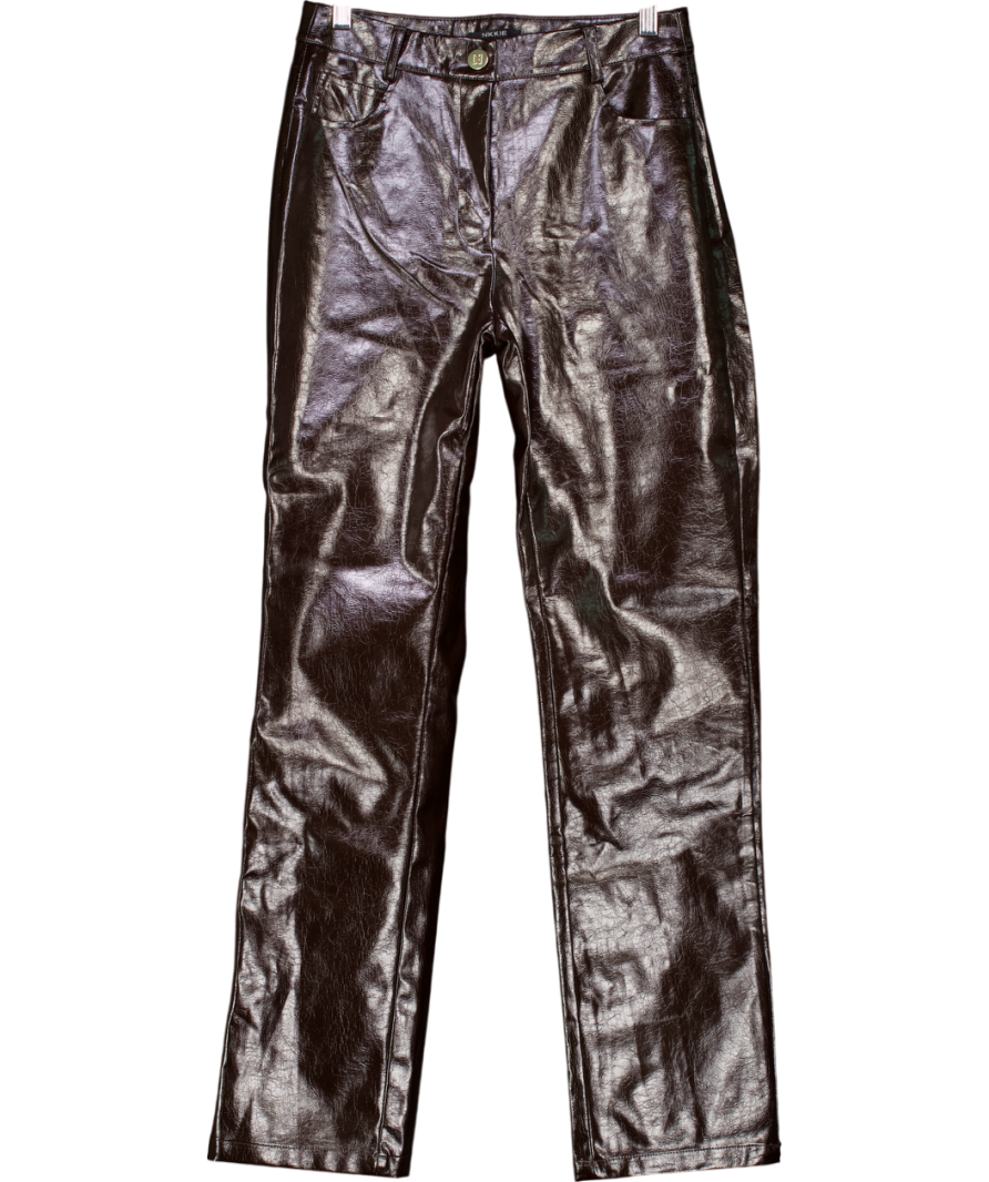 Nikkie Brown Faux Leather Trousers With Craquelé Pattern UK 8