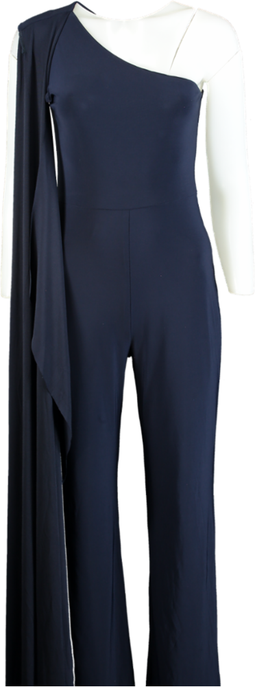 Club L London Navy Asymmetric Flared-Leg Jumpsuit With Cape Sleeve UK 10