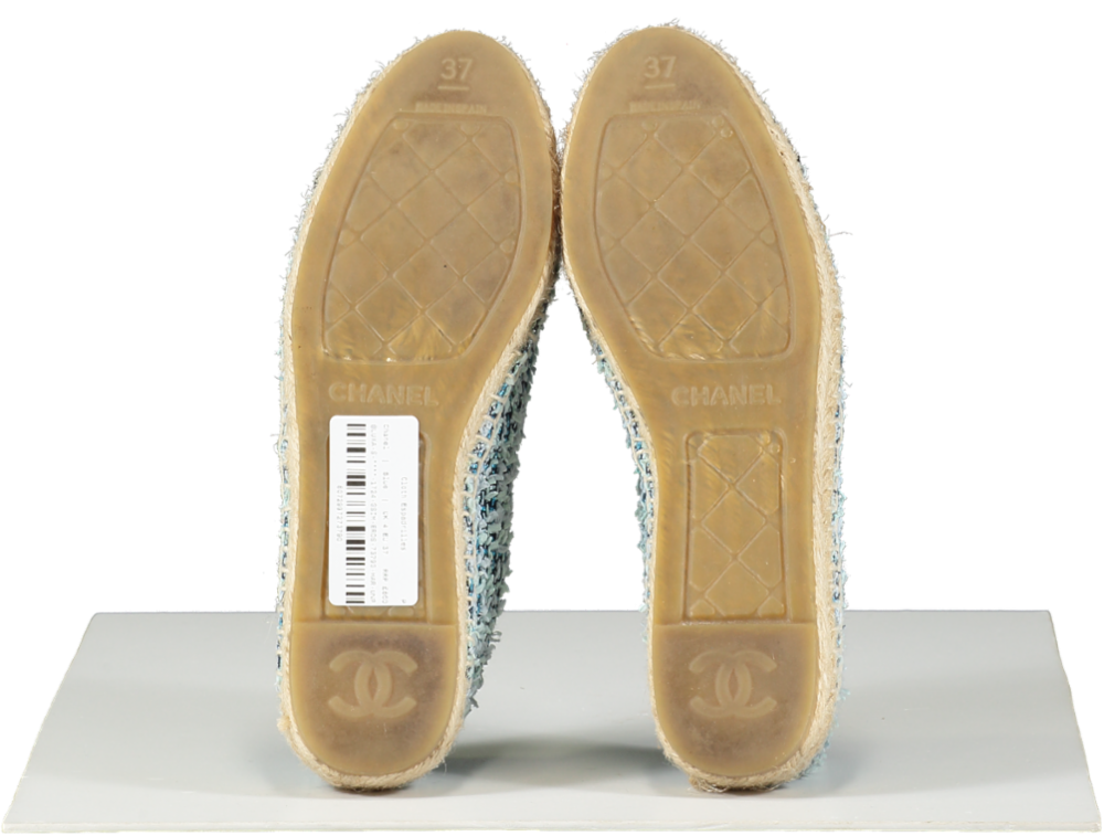 Chanel Blue Tweed Cloth Espadrilles UK 4 EU 37 👠