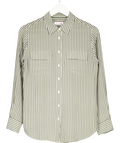 Equipment Green Striped Essential Washed Silk Shirt UK S