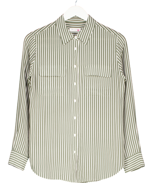 Equipment Green Striped Essential Washed Silk Shirt UK S