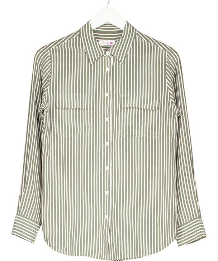 Equipment Green Striped Essential Washed Silk Shirt UK S