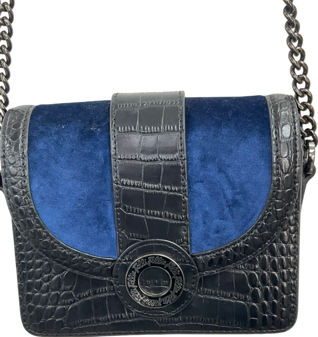 folli follie Black Croc Print At With Royal Blue Velvet Feature