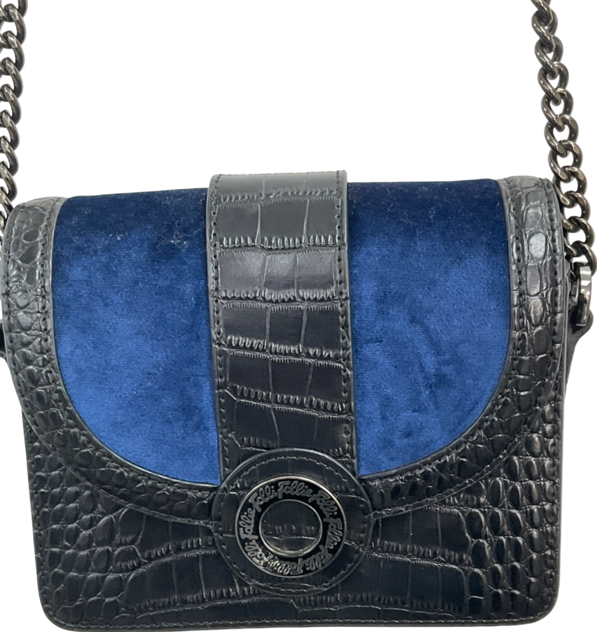 folli follie Black Croc Print At With Royal Blue Velvet Feature
