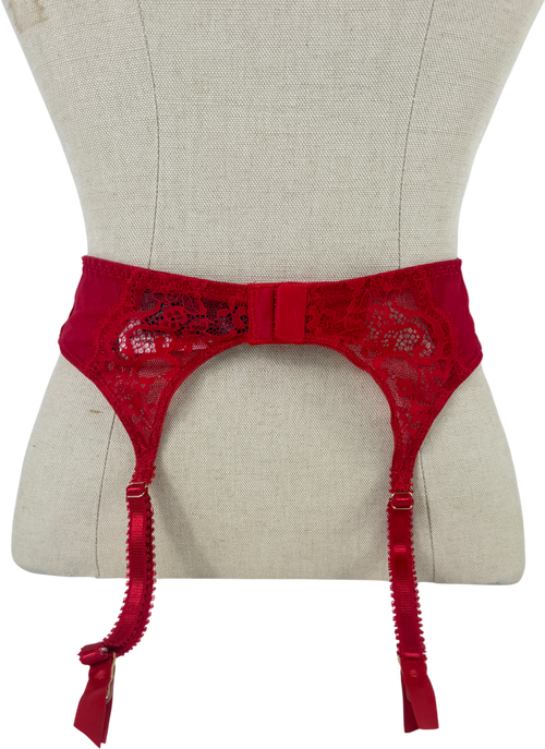 Ann Summers Red Caged Rose Floral Print Embroidery Suspender Belt UK S