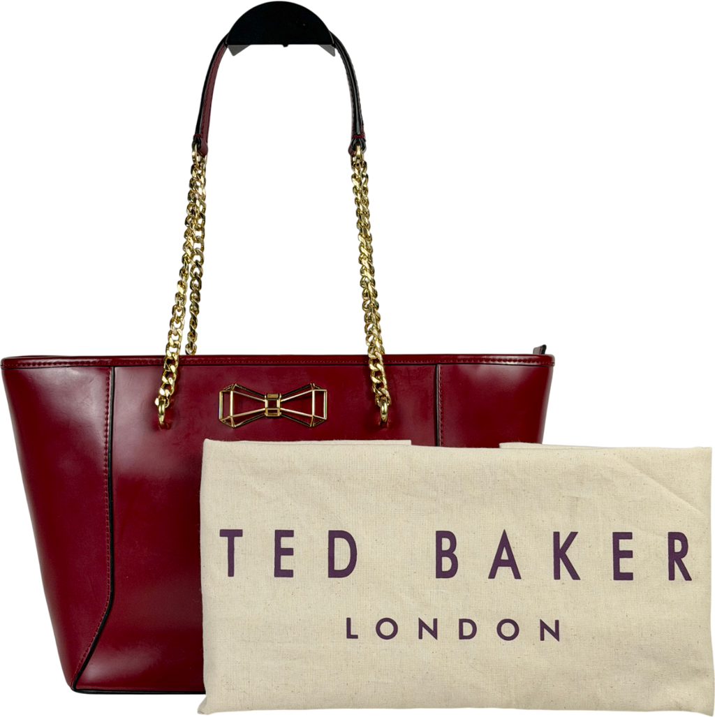 Ted Baker Red Leather Geometric Detail Shopper Tote One Size