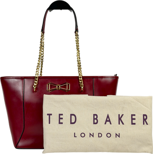 Ted Baker Red Leather Geometric Detail Shopper Tote One Size