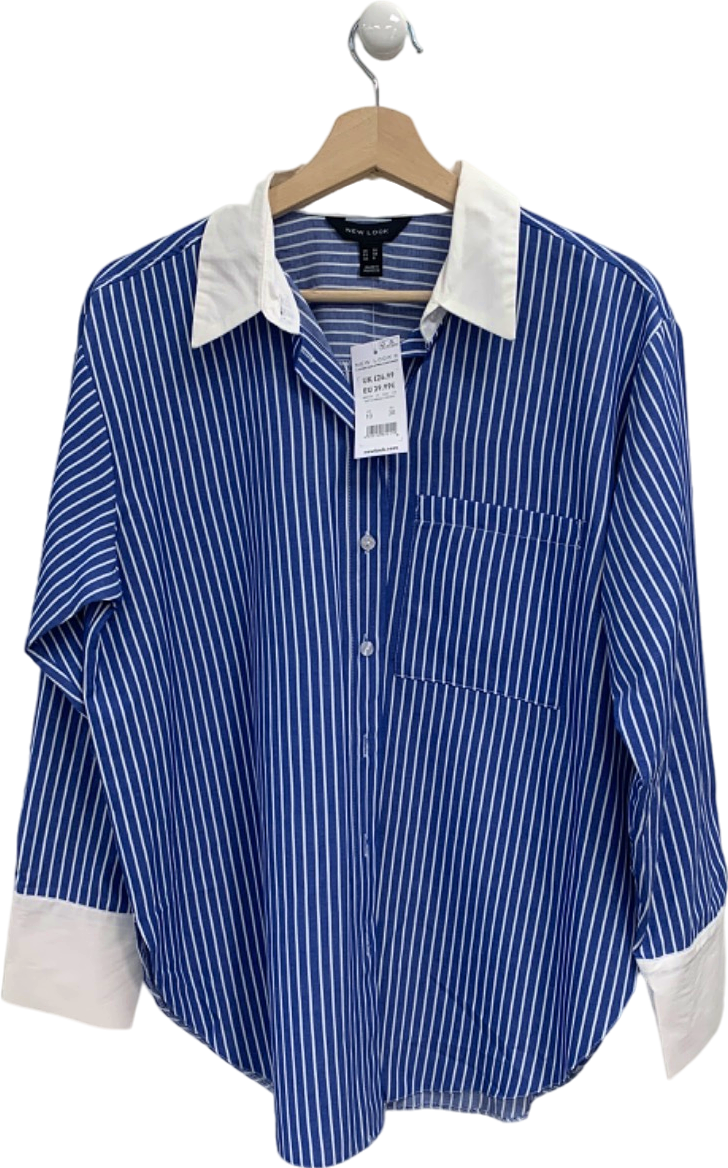 New Look Blue Striped Long-Sleeve Shirt UK 10