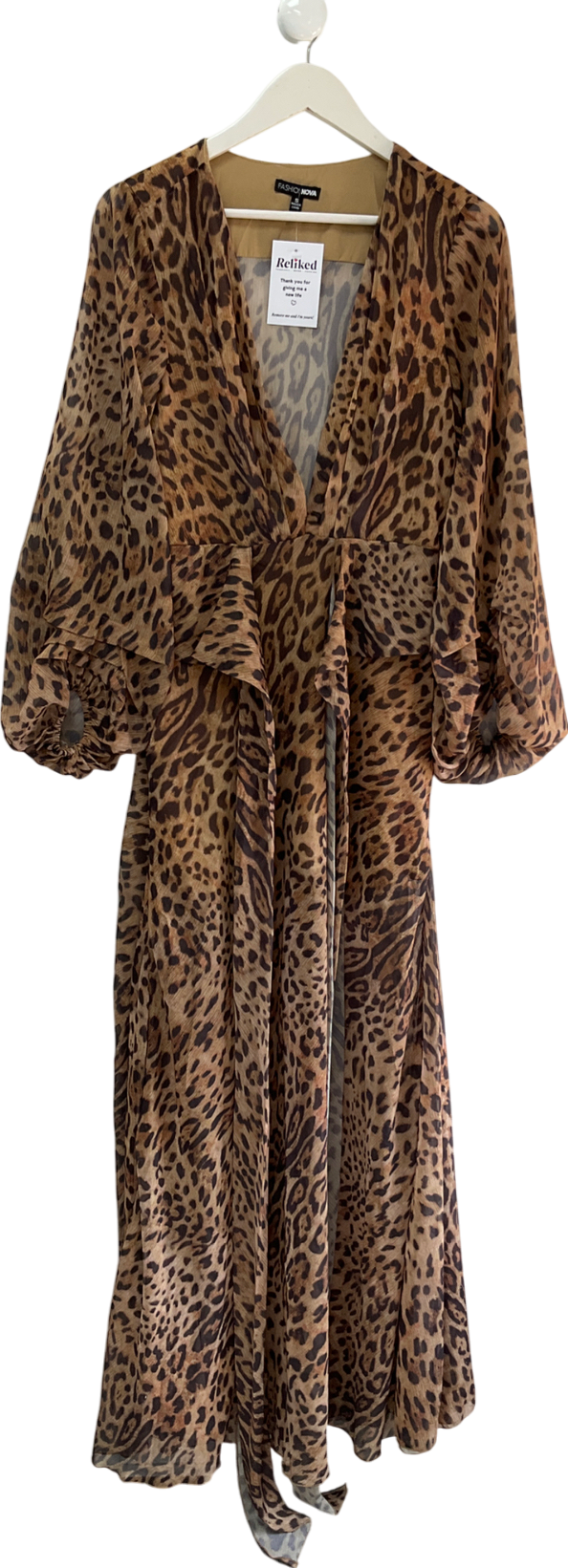 Fashion Nova Brown Allison Leopard Maxi Dress UK S
