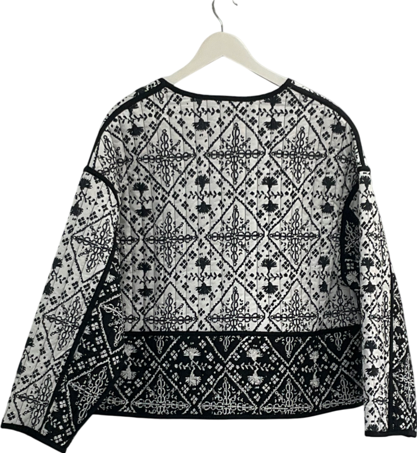 Reversible Black Mono Print Tie Front Jacket UK 18