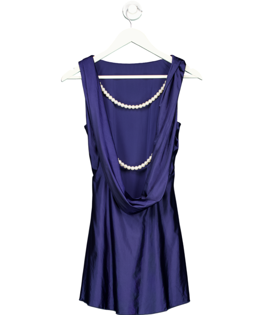 Oh Polly Blue Monnie  Draped Pearl Detail Open-back A-line Mini Dress In True Navy UK 6