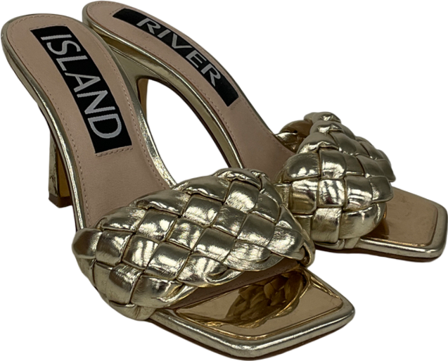 River Island Gold Metallic Knotted Mule Heel UK 3 EU 36 👠