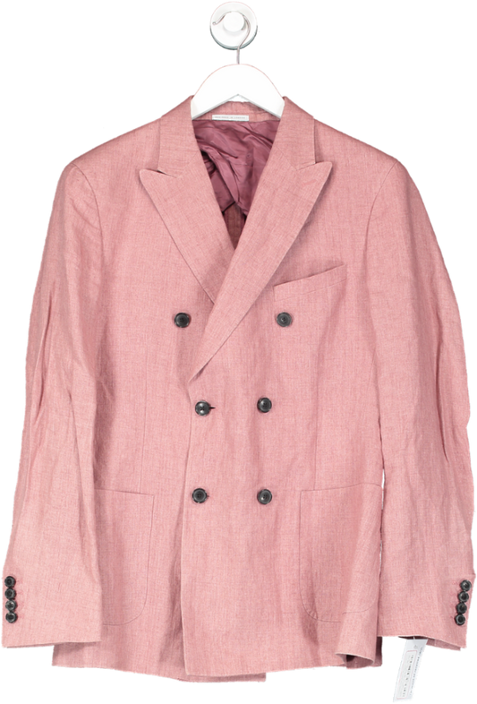 REISS Pink Mellowed Linen Double Breasted Blazer UK 38" CHEST