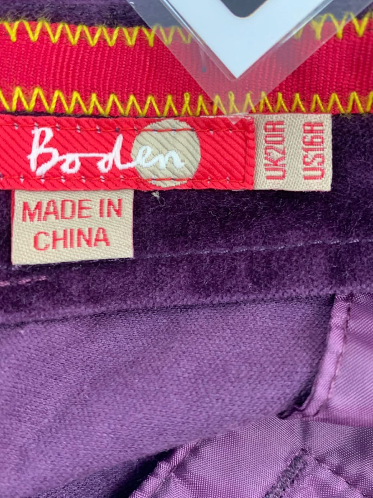 Boden Purple Straightleg Velvet Crop trousers 20R