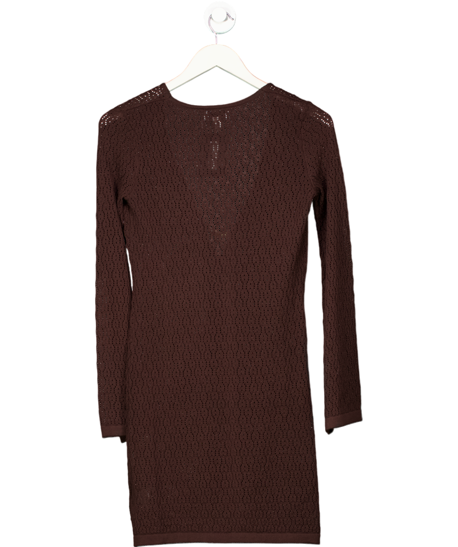 PRETTY LAVISH Brown Madeline Crochet Beaded Knit Mini Dress UK XS