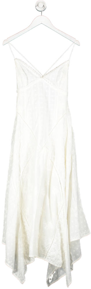 Free People Cream Embroidered Button Back Detail Midi Dress UK 8