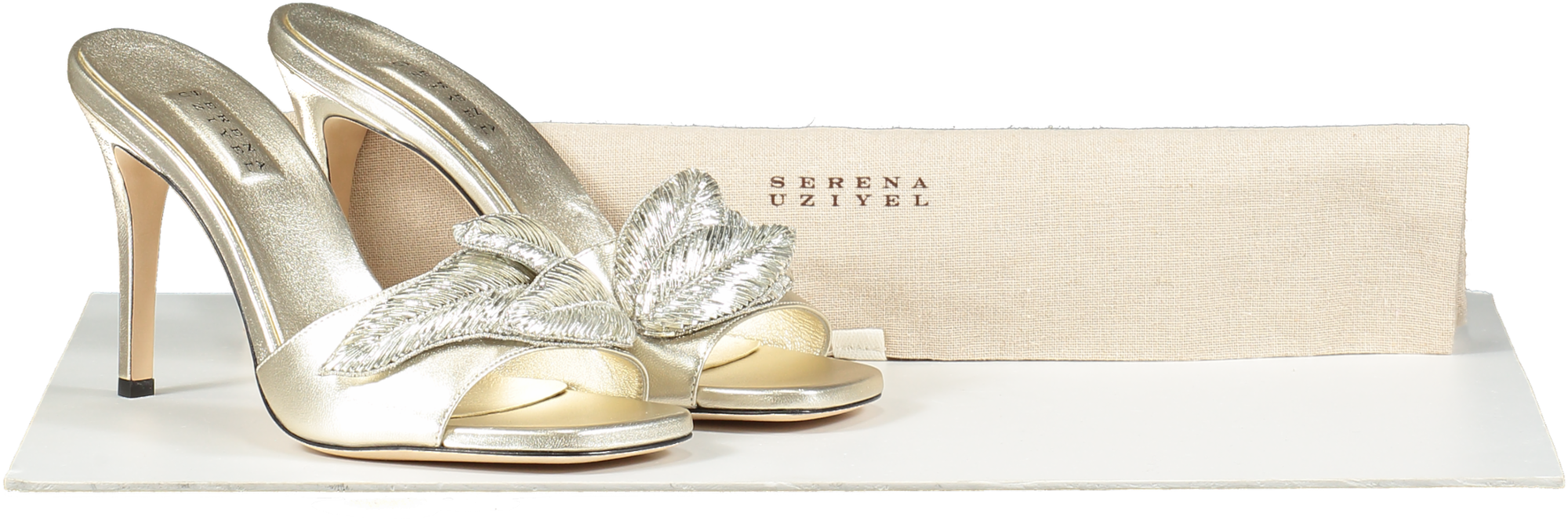 Serena Uziyel Metallic Gold Leaf Detail Mules UK 6 EU 39 👠
