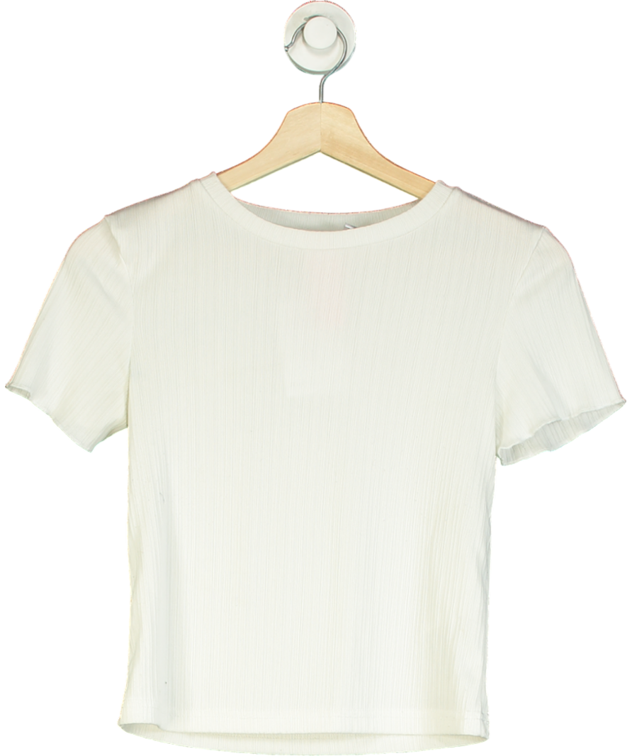 Something New 0803 White Ribbed Short Sleeve Top UK S