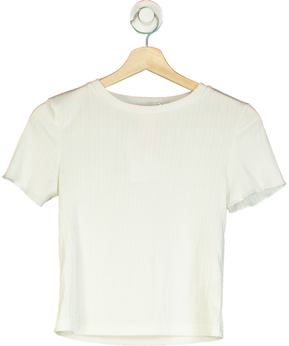 Something New 0803 White Ribbed Short Sleeve Top UK S