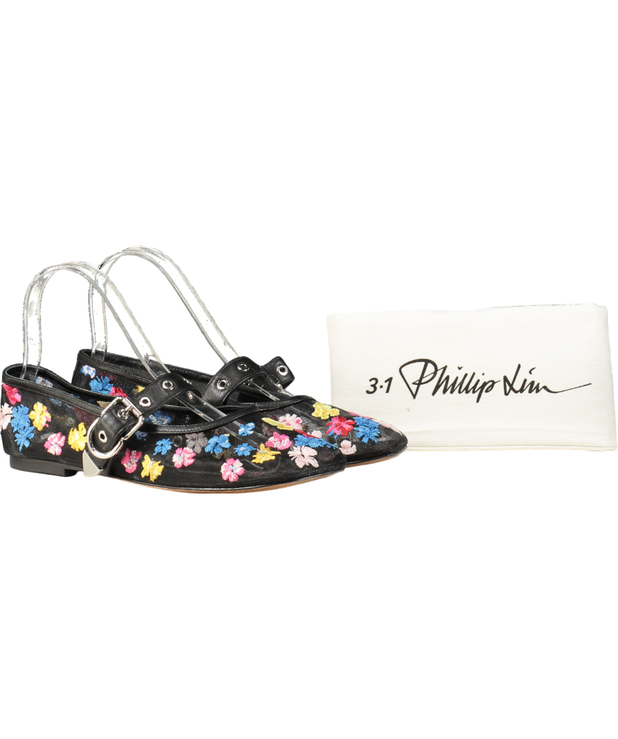 Black 3.1 Phillip Lim Id Flowerworks Mesh Ballerina Shoes UK 4 EU 37 👠