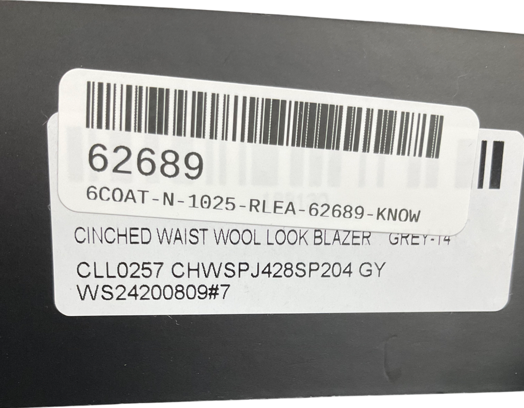 Ego Grey Long Sleeve Cinched Waist Wool Look Blazer UK 14