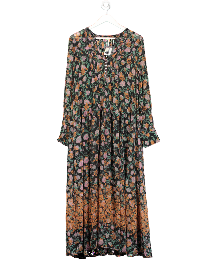 Free People Black Floral Print Chiffon Maxi Dress UK S