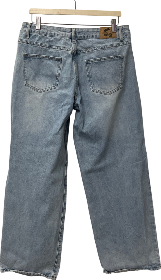 White Fox Bring The Style Low Rise Wide Leg Jeans Light Blue Wash UK L