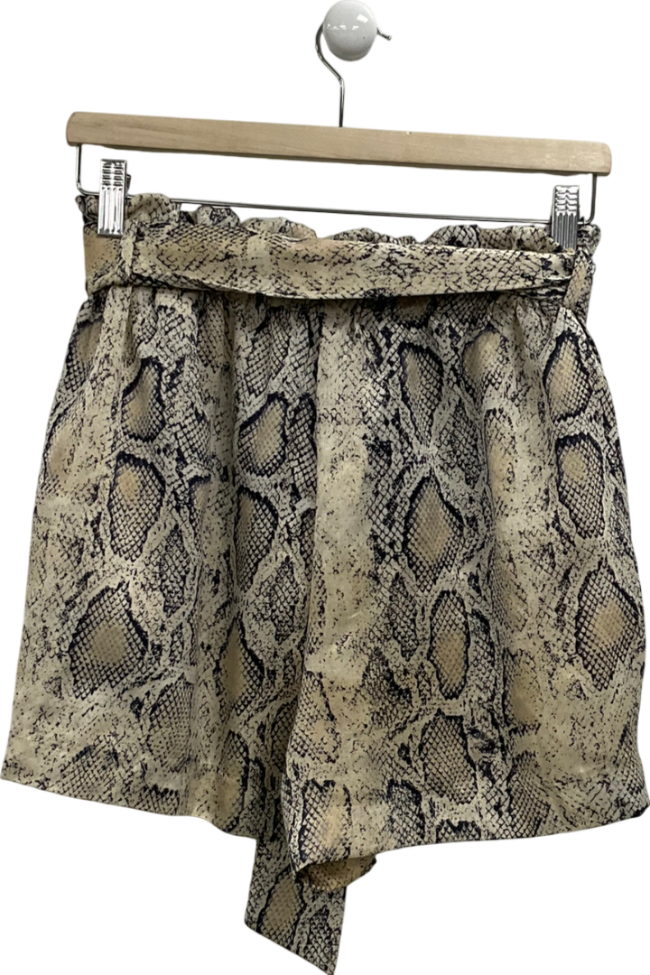 ZARA Beige Snake Print Elastic Waist Shorts UK M