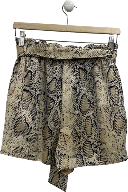 ZARA Beige Snake Print Elastic Waist Shorts UK M