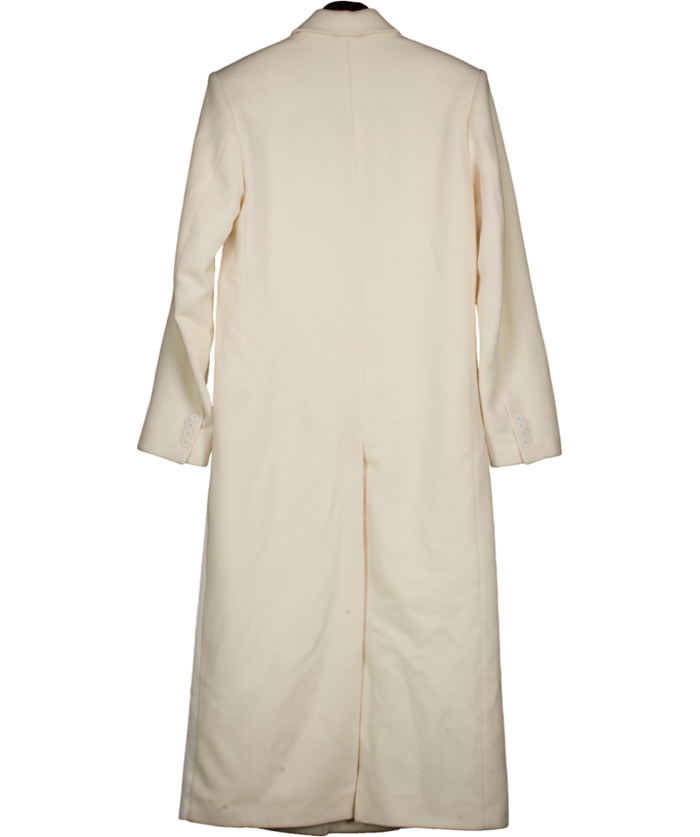 Danil Antsiferov. Cream Wool Long Overcoat With Satin Details UK XS