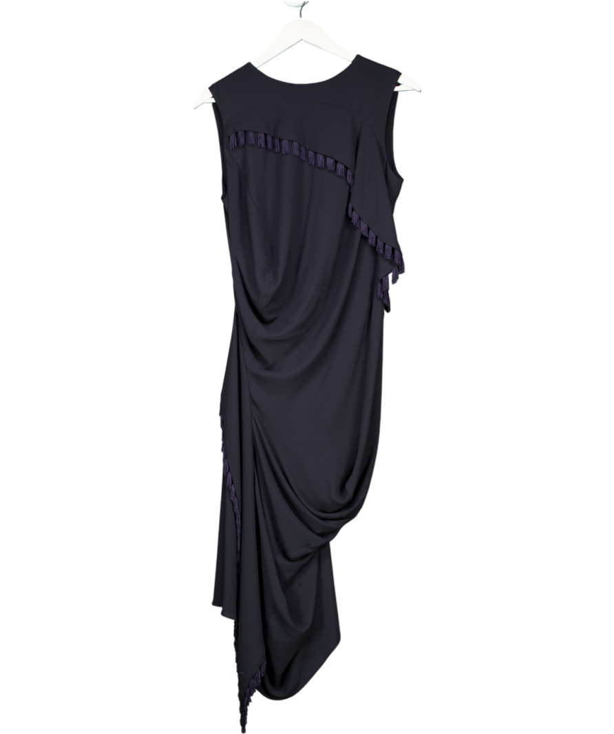 Alexander McQueen Navy Blue Tassel Trim Draped Dress It44 UK 12