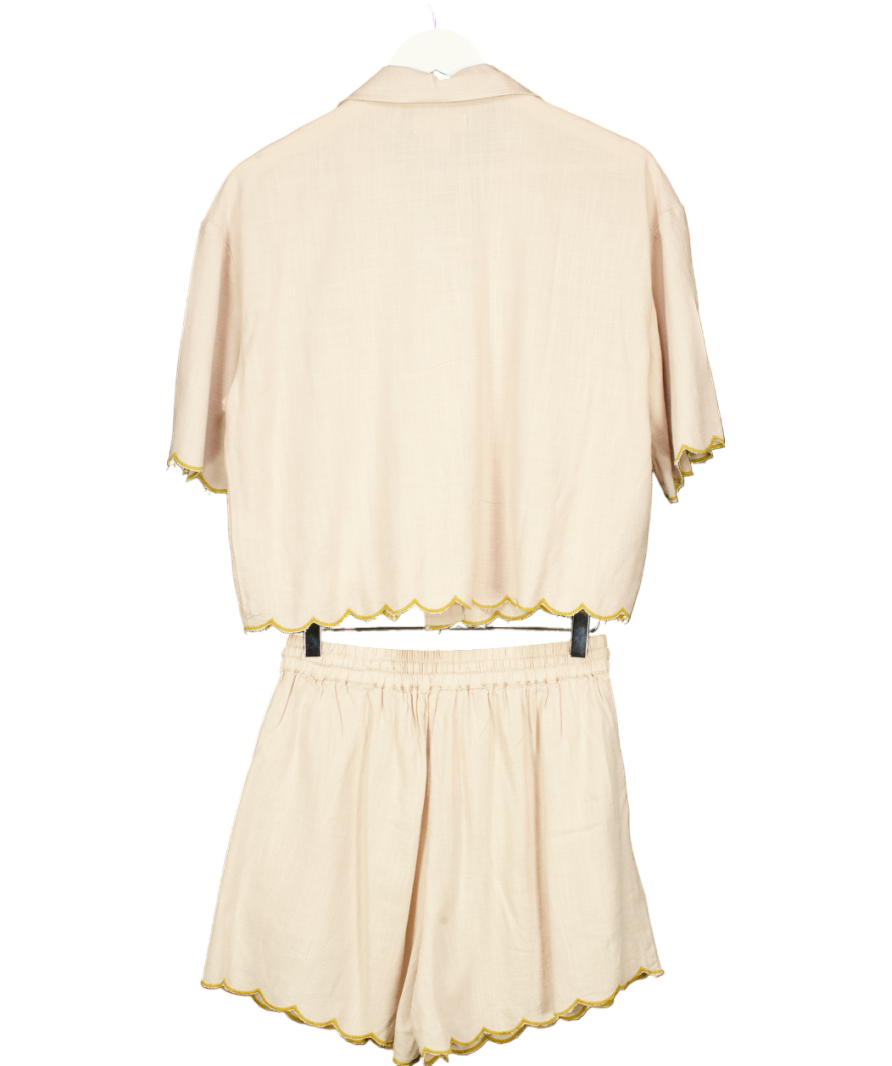 Next Beige Linen Blend Palm Tree Shirt & Shorts Co-ord UK 6