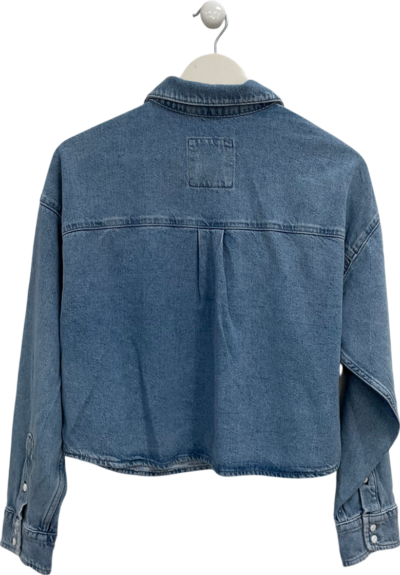 River Island Blue Cropped Denim Shirt UK 10