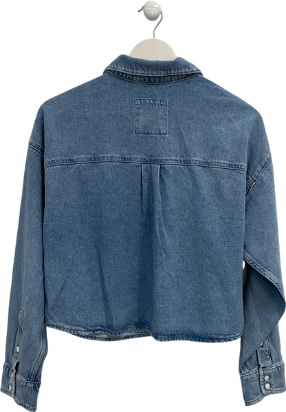 River Island Blue Cropped Denim Shirt UK 10