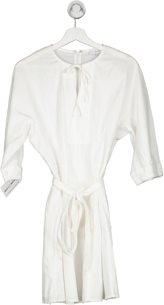 REISS White Freida Linen Blend Mini Dress UK 4
