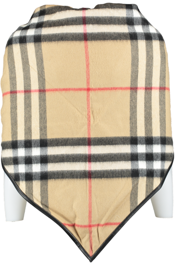 Burberry Beige 100% Cashmere Classic Check Scarf With Lamb Leather Trim And Faux-fur Tassels BNWT