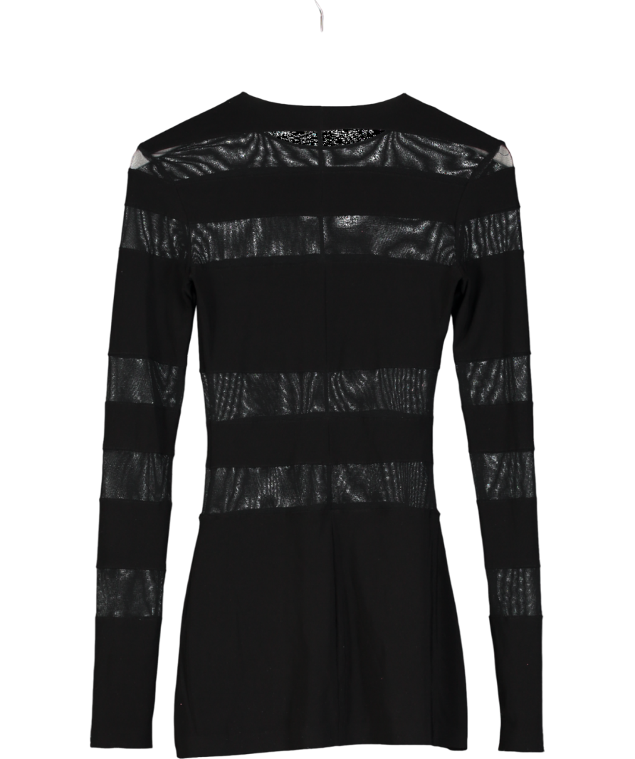 Black Long Sleeved Mesh Striped Detailing Mini Dress UK XS